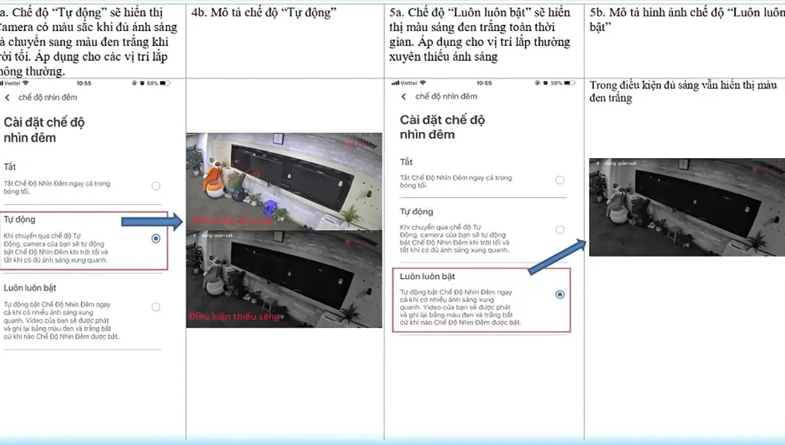Chọn mục "Chế độ nhìn đêm"